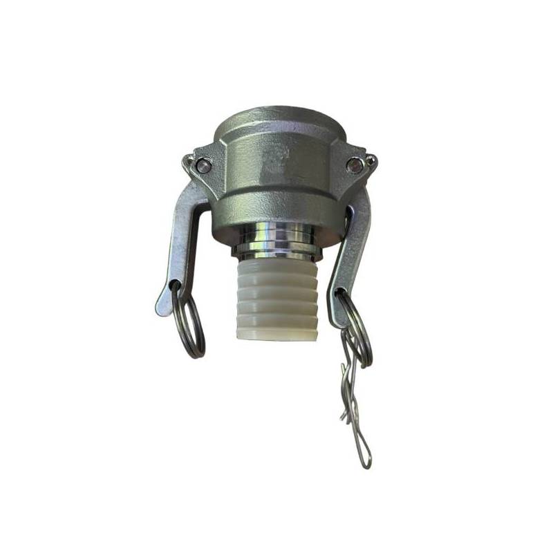 Camlock tipo C - DIN: acople hembra - espiga dentada y cuello de seguridad - Recubierto de PFA - Junta FKM
