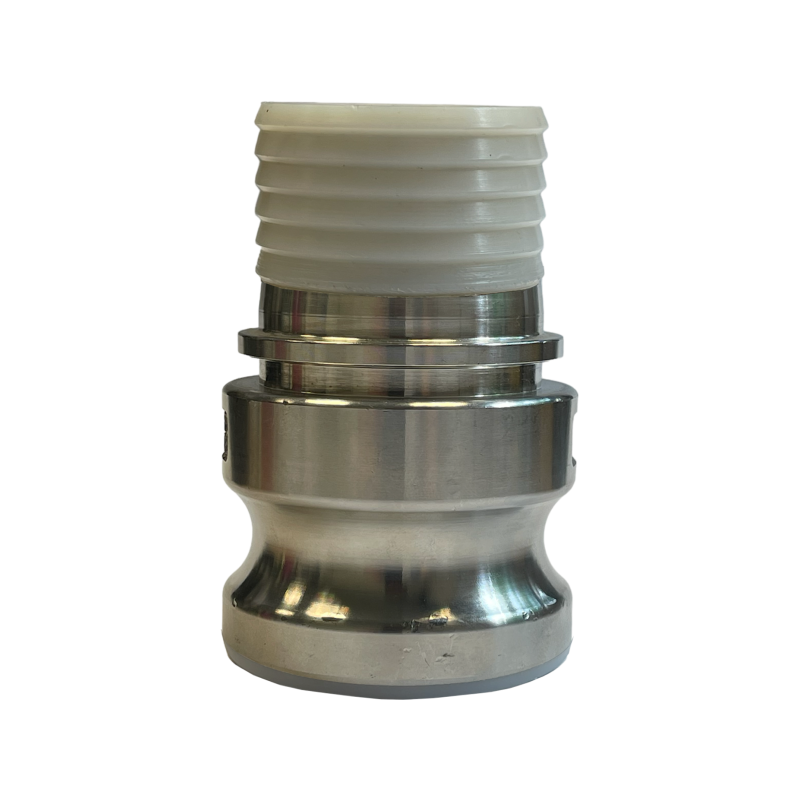 Camlock tipo E - DIN: acople macho - espiga dentada y cuello de seguridad - Recubierto de PFA